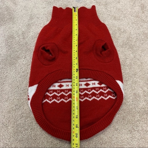 SMALL breed dog red white snowflake knit turtleneck sweater size large - Picture 3 of 6